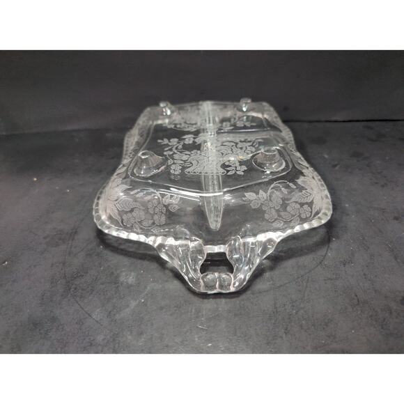 Fostoria Etched Glass Divided Relish‎ Dish, Basket Floral Design, 3-Part Serving - Picture 10 of 10